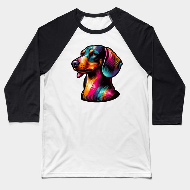 Retro, Vintage Dachshund Dog Profile Baseball T-Shirt by Arteria6e9Vena